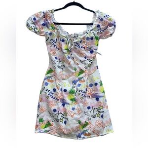 ASOS Design 90s Style Bright Peace Print
Square Neck Twill Mini Dress